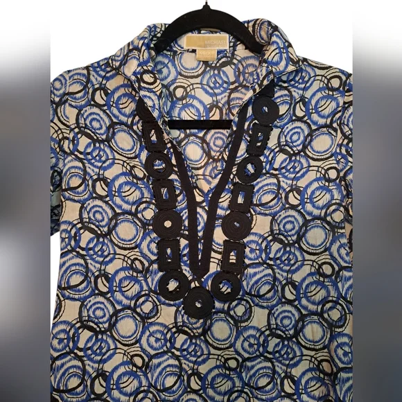 Michael Kors Blue, Black and White Patterned Women's Top XS - Picture 3 of 3